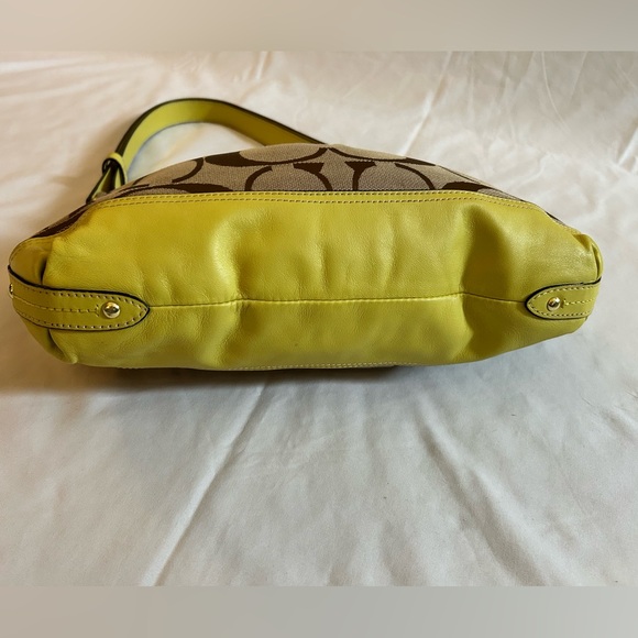 Coach Signature C Canvas and Chartreuse Leather Shoulder Bag - Picture 6 of 10